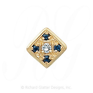 GS033 D/S - 14 Karat Gold Slide with Diamond center and Sapphire accents 